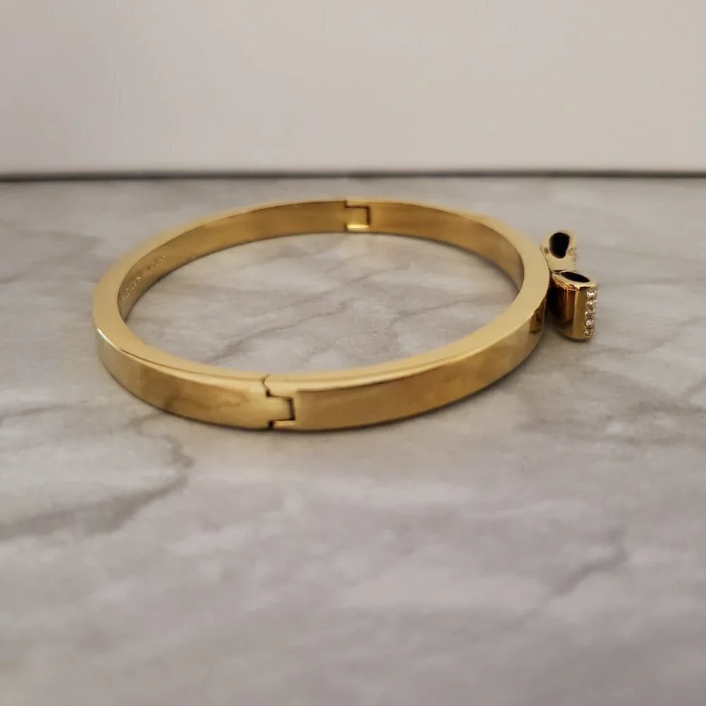 ✨ Kate Spade Rhinestone Pave Bow Gold Hinged Bracelet ✨ - Picture 6 of 10